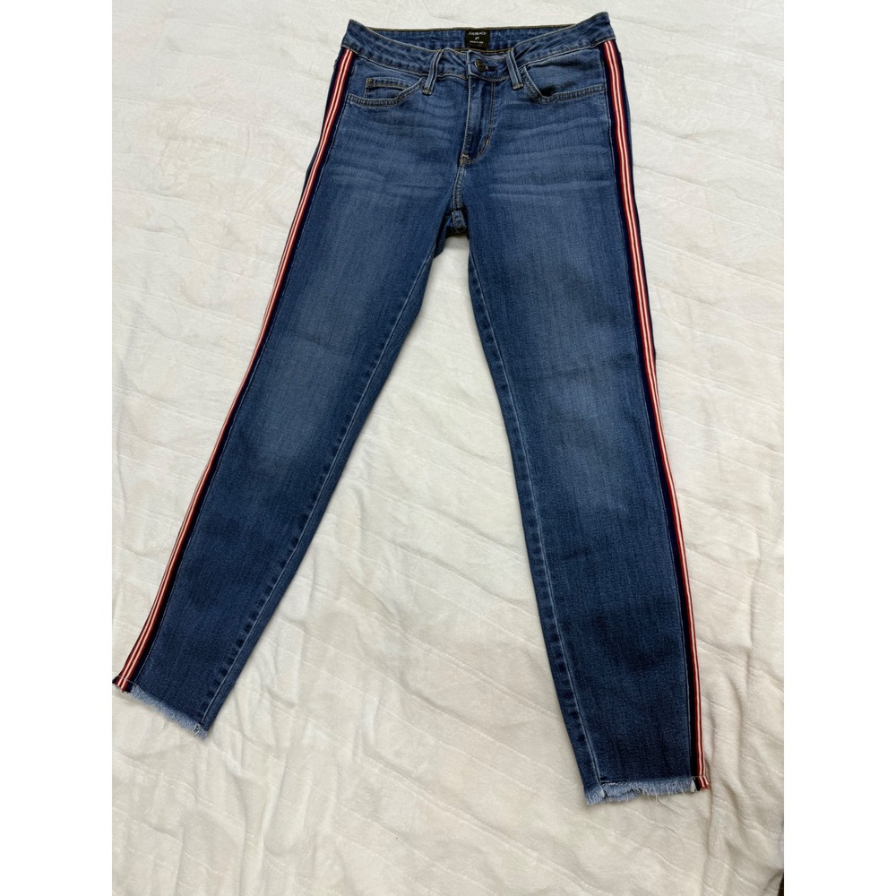 JUST BLACK Women's Blue Skinny Jeans with Red‎ & Blue Side Stripe Size 27